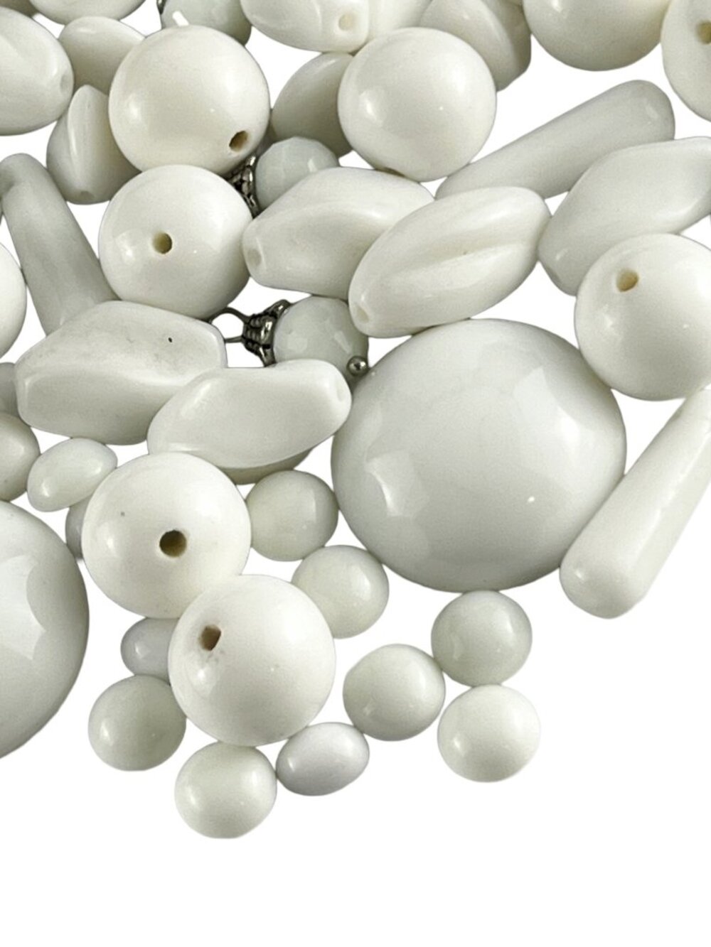 Vintage Glass Cabochons Beads Opaque White - Variety Destash Lot of 80+